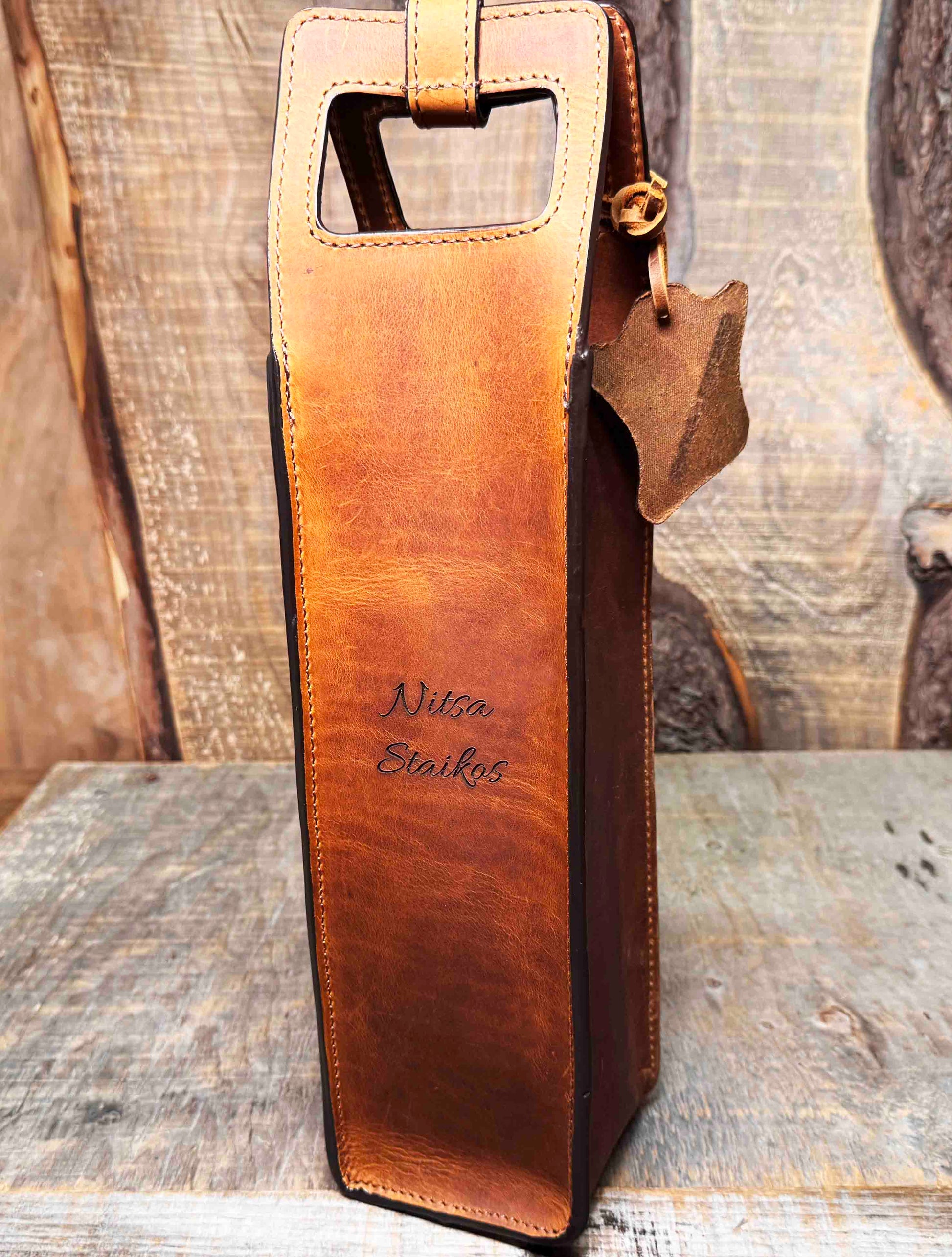 Custom Leather Wine Tote - Memories Made Custom