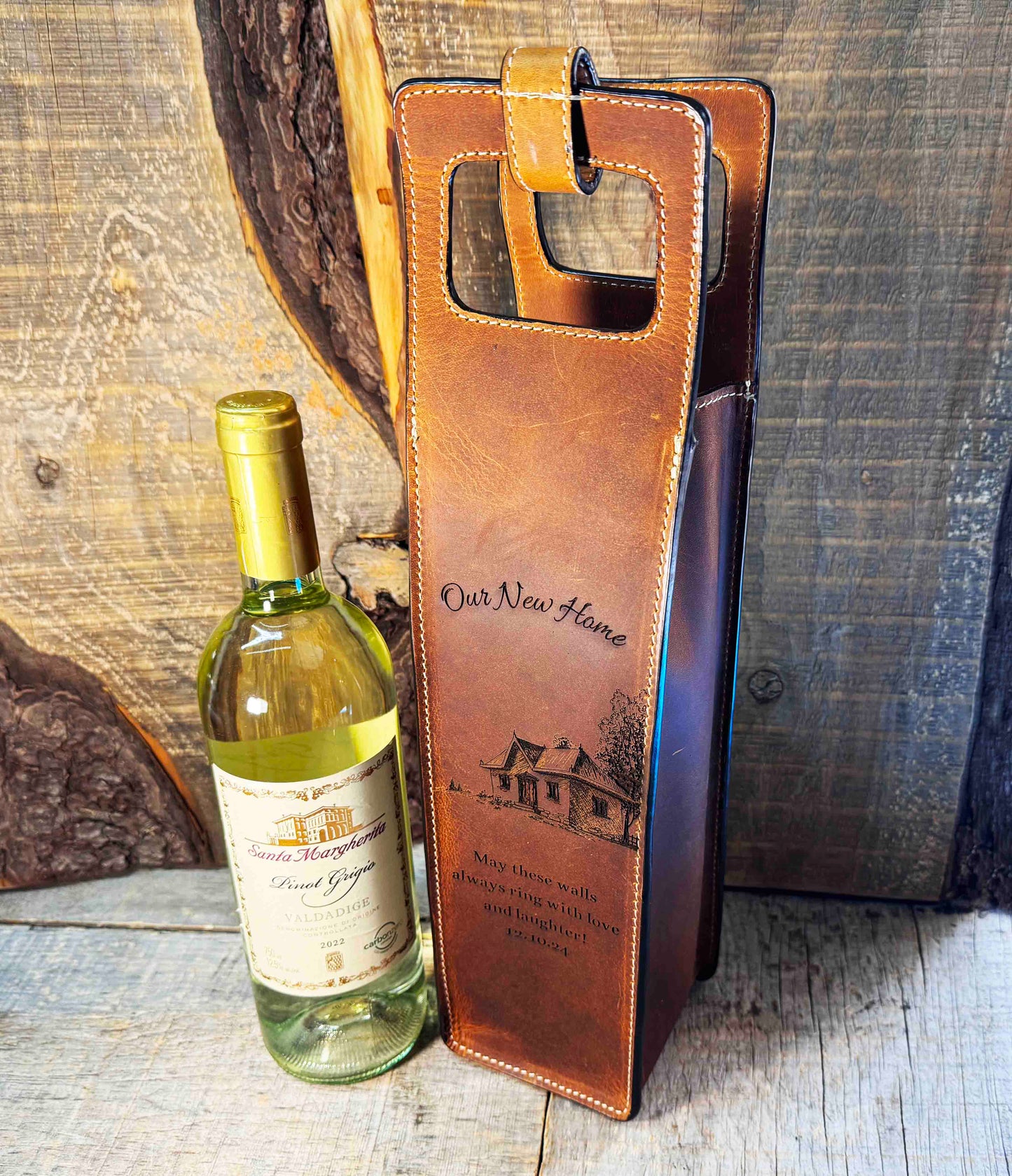 Custom Leather Wine Tote