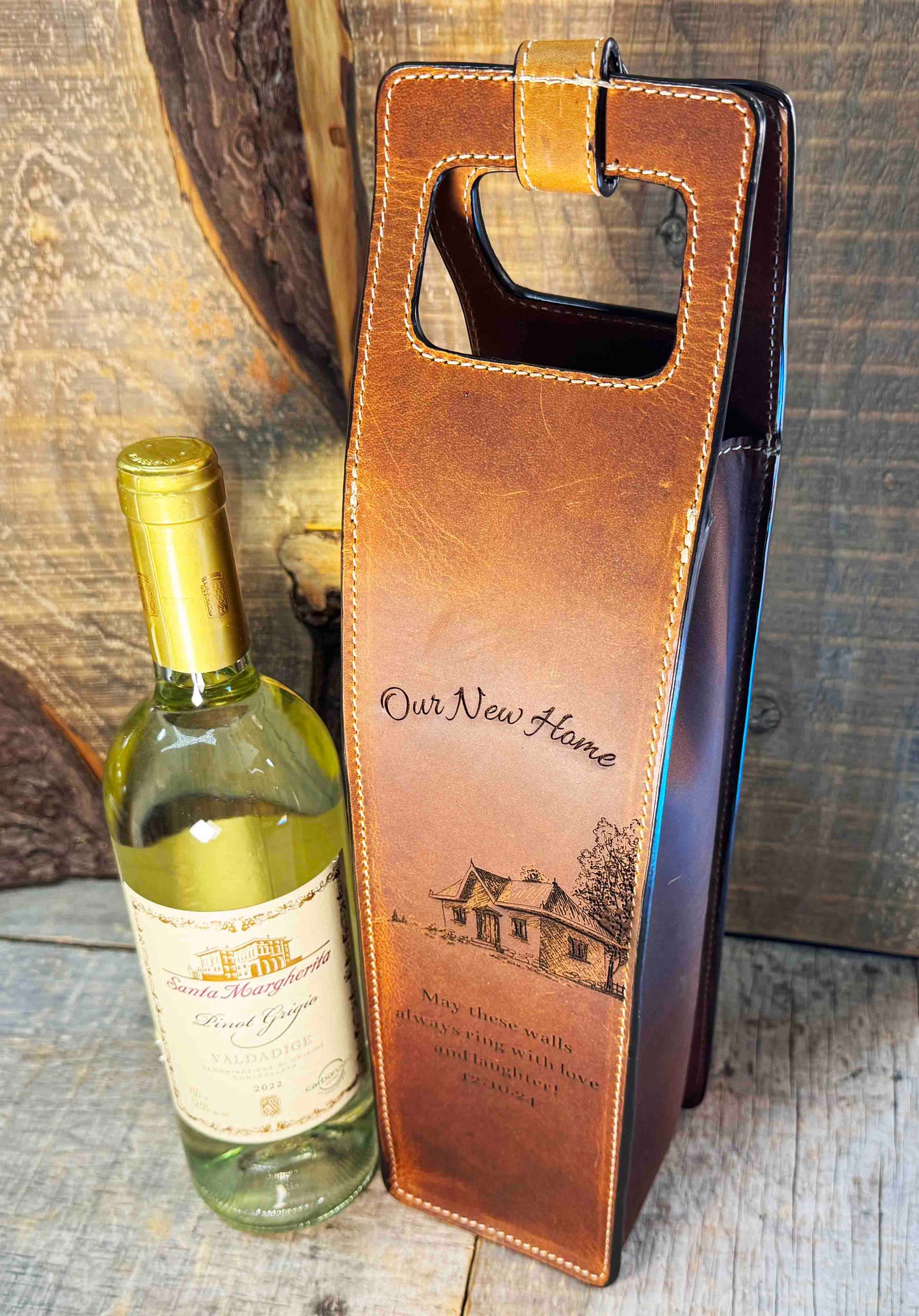 Custom Leather Wine Tote