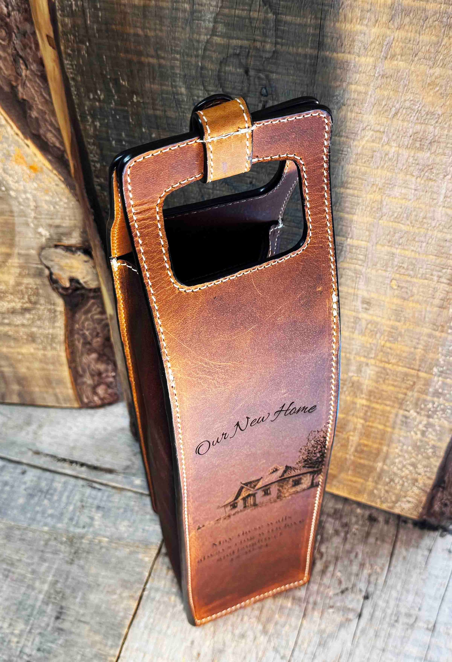 Custom Leather Wine Tote