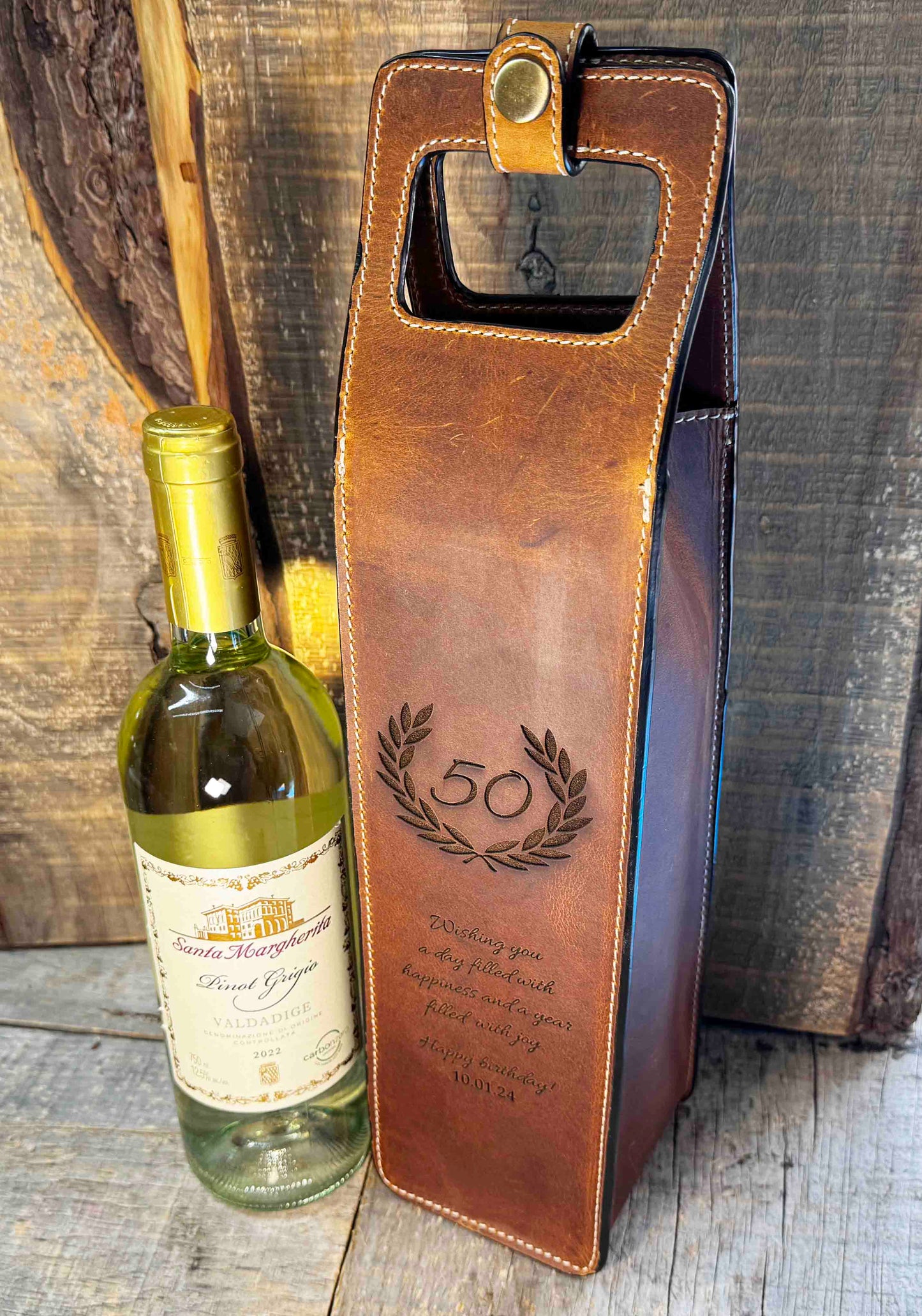 Custom Leather Wine Tote