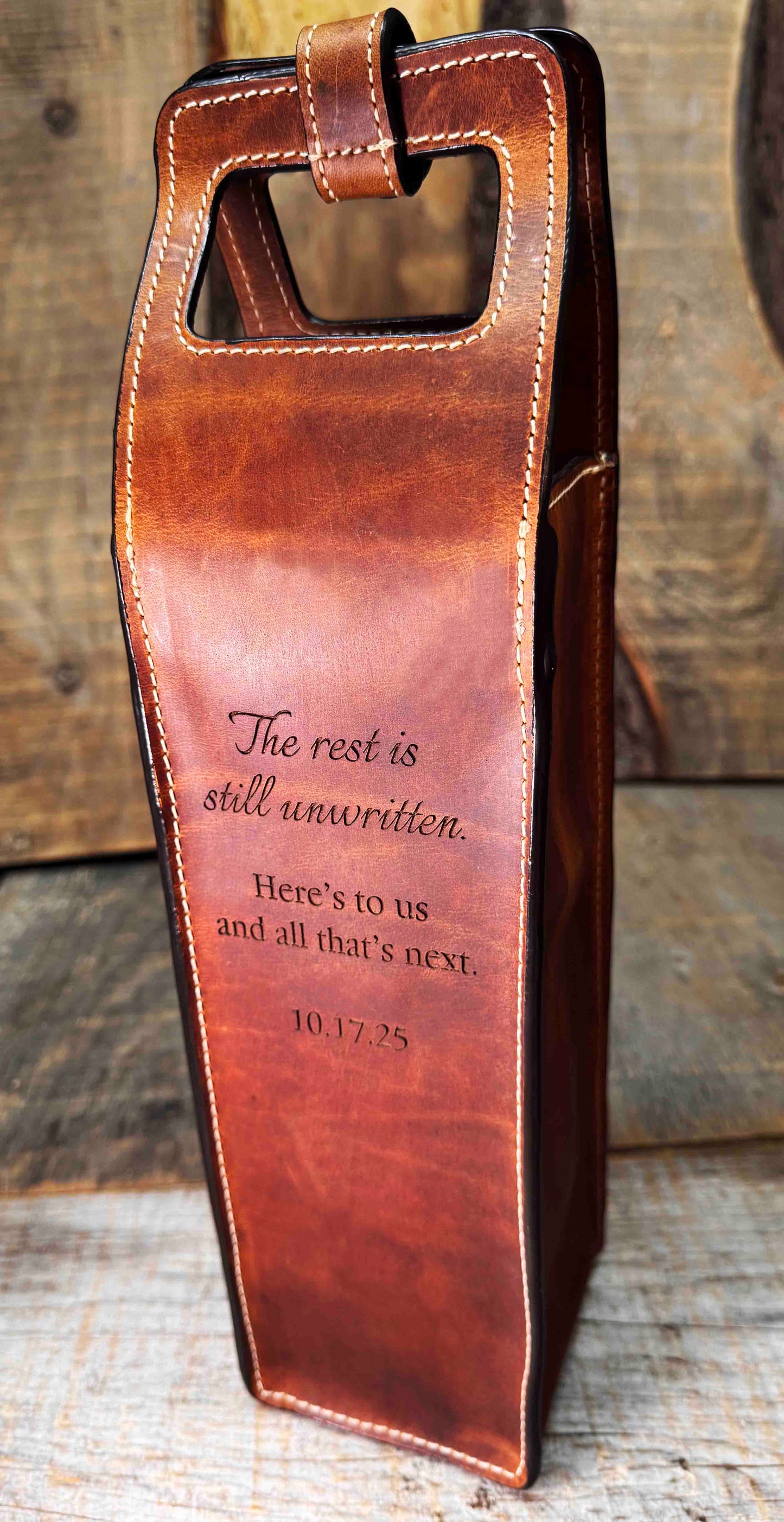 Custom Leather Wine Tote - Memories Made Custom