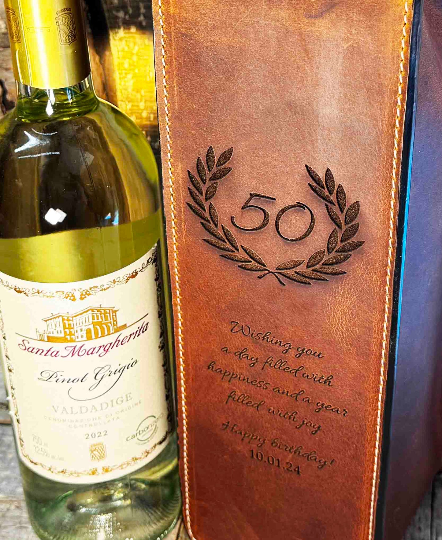 Custom Leather Wine Tote