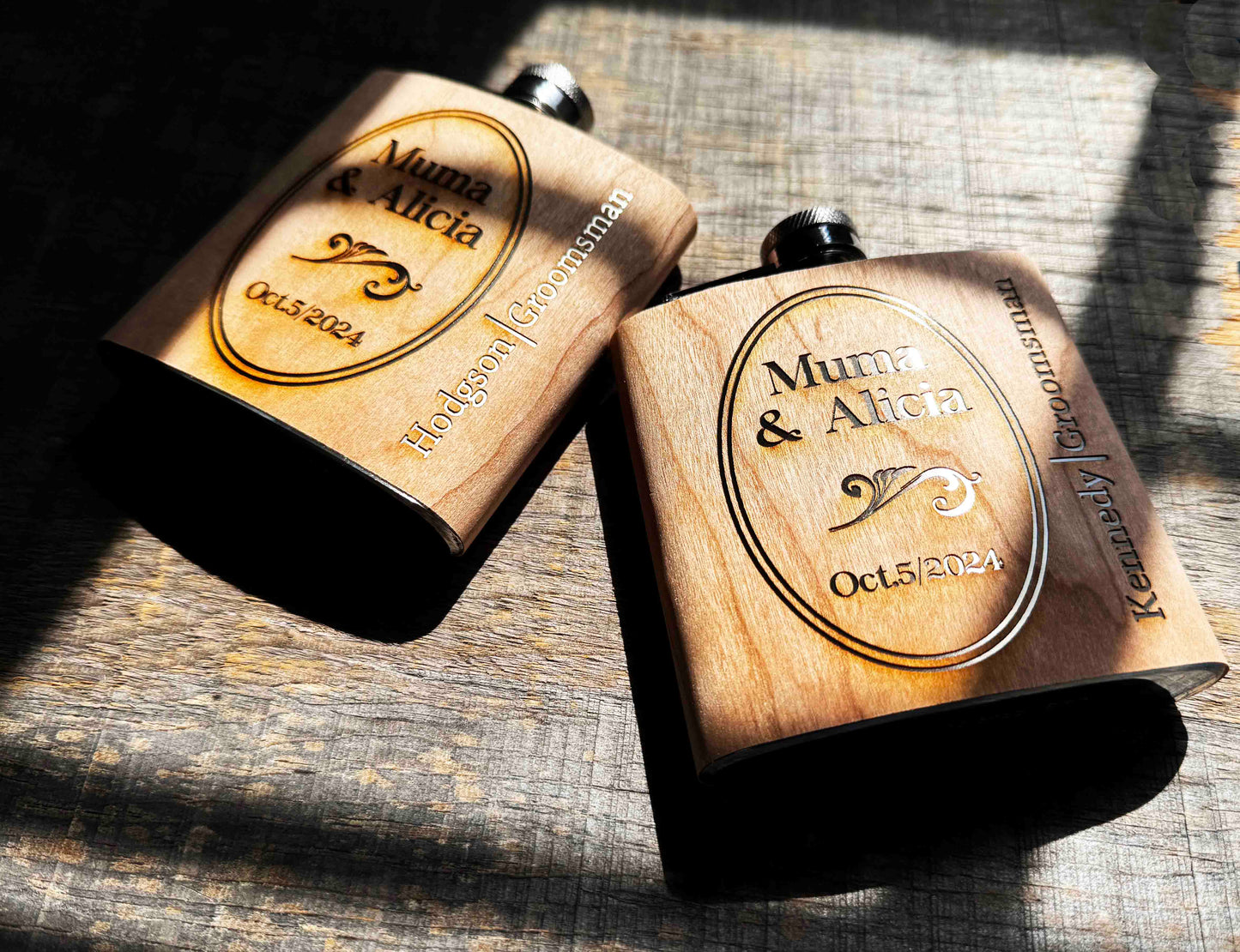 Cherry Wood Engraved Flask Design 1