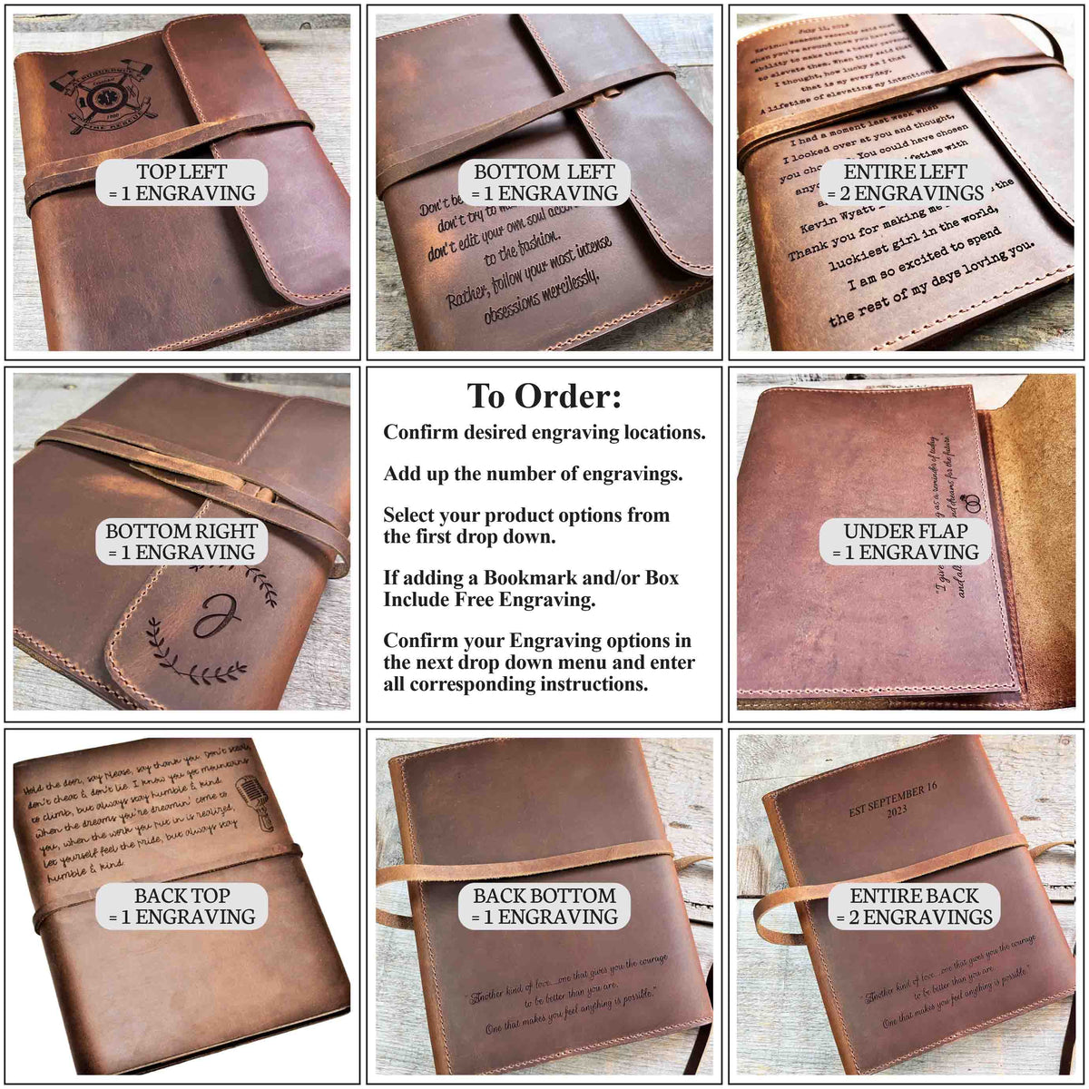 Handwriting Engraved Leather Journal Memories Made Custom