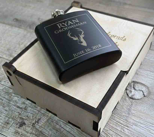 Personalized 6oz Stainless Steel Flask | Custom Engraved Groomsmen Gift | Design 11