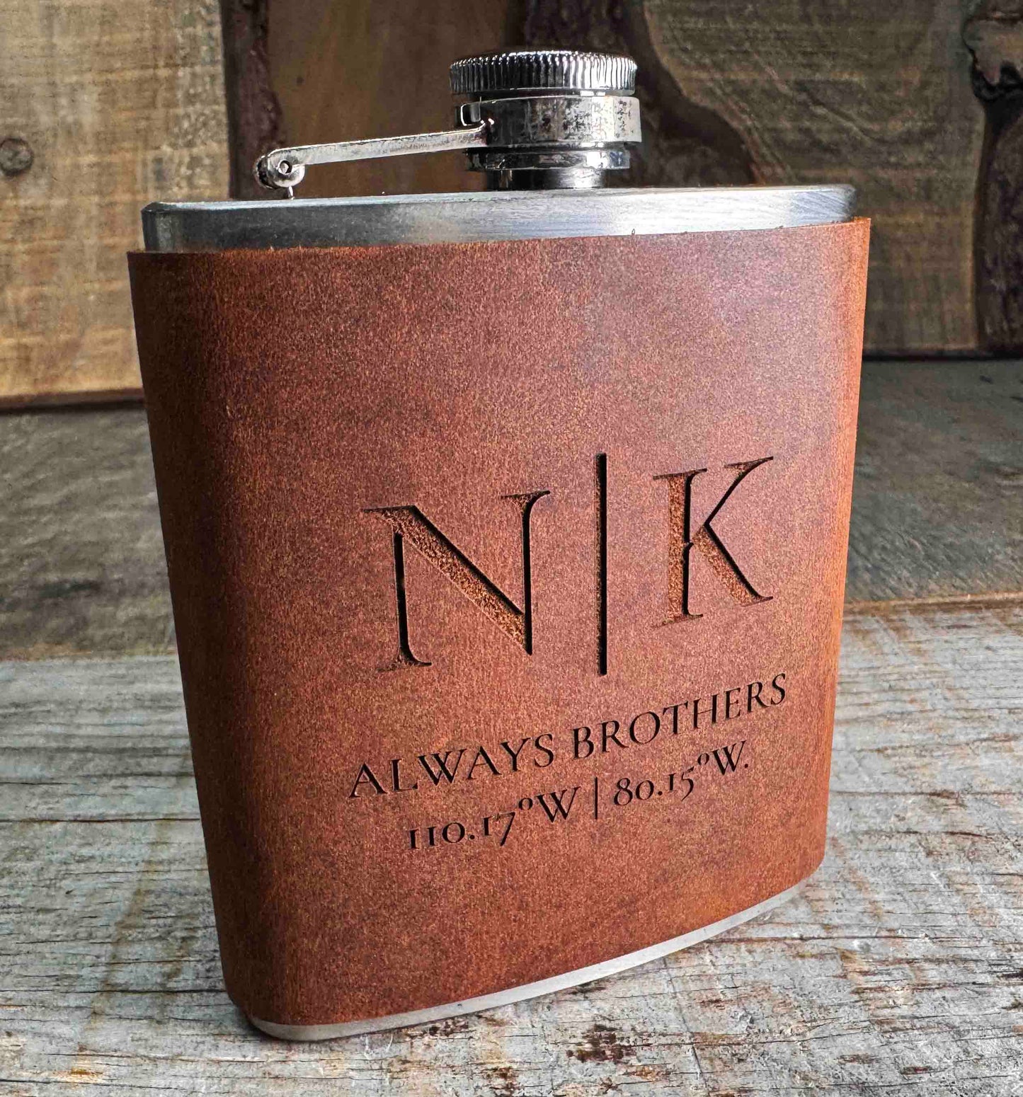 Cowboy Leather Engraved Flasks - Memories Made Custom