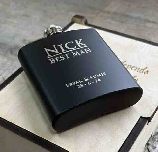 Personalized 6oz Stainless Steel Flask | Custom Engraved Groomsmen Gift | Design 3