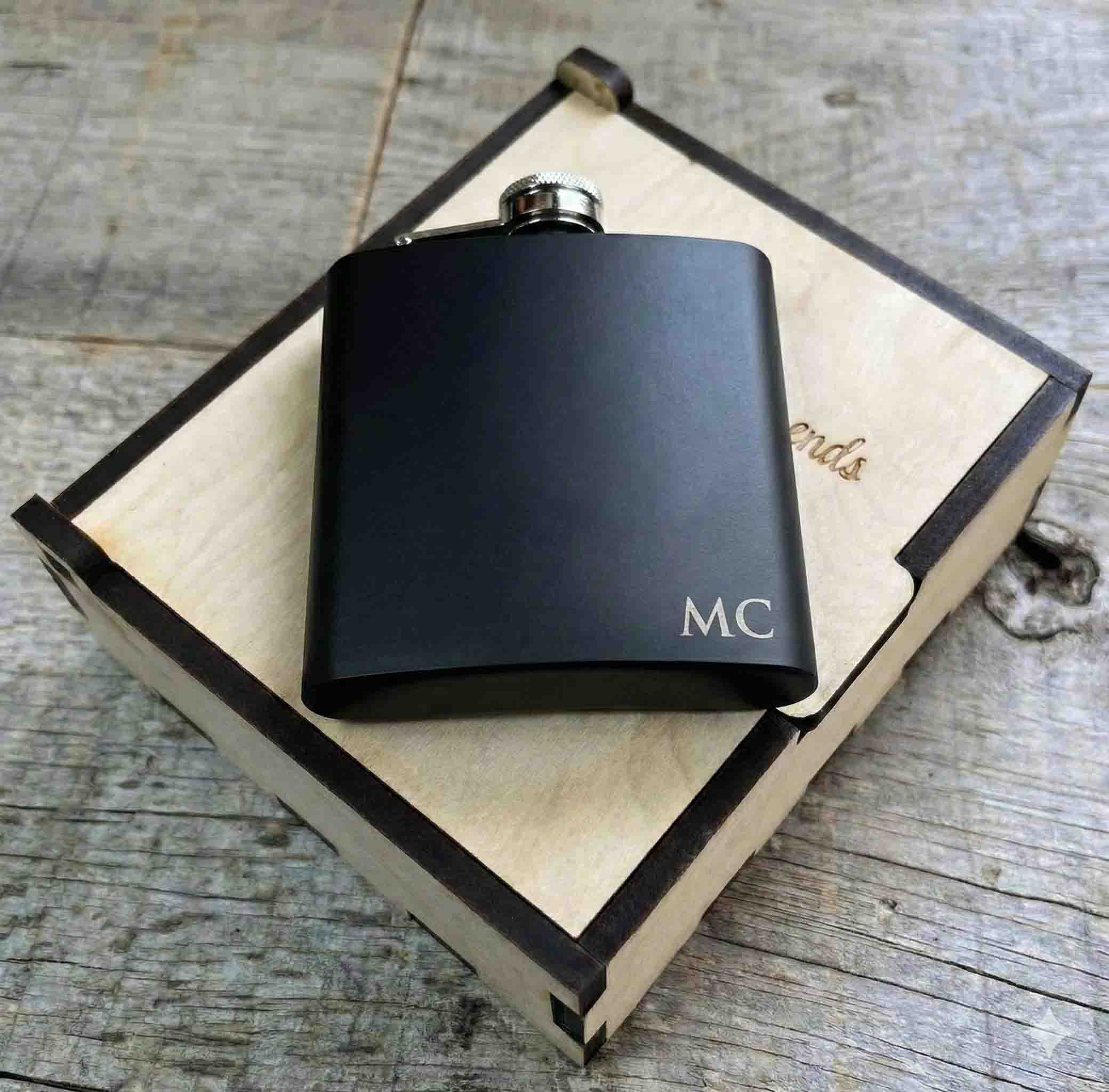 Personalized 6oz Stainless Steel Flask | Custom Engraved Groomsmen Gift | Initials Bottom Right