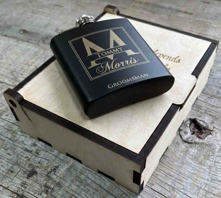 Personalized 6oz Stainless Steel Flask | Custom Engraved Groomsmen Gift | Design 58