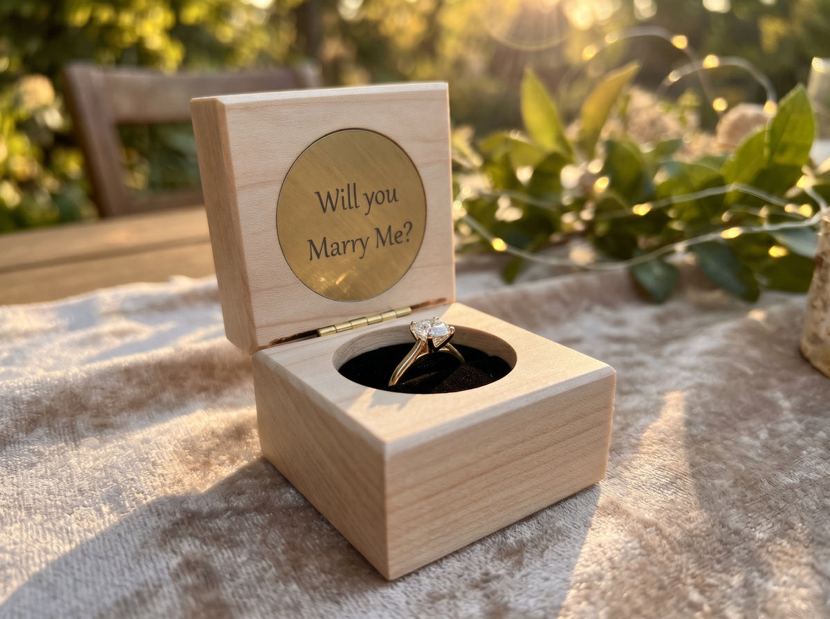 Custom Engraved Engagement Ring Box | Canadian Maple or Walnut