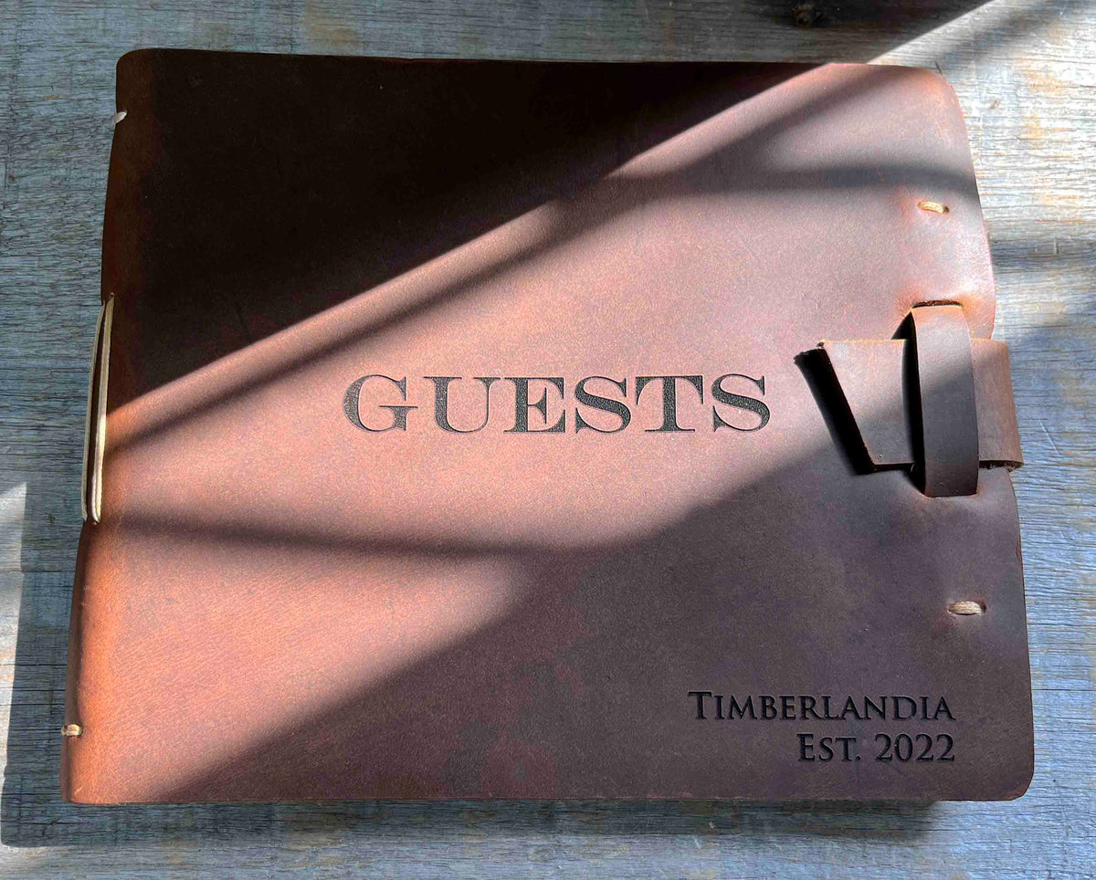 Large Guest Registry, Flap-tie Premium Leather Engraved Memories Made Custom