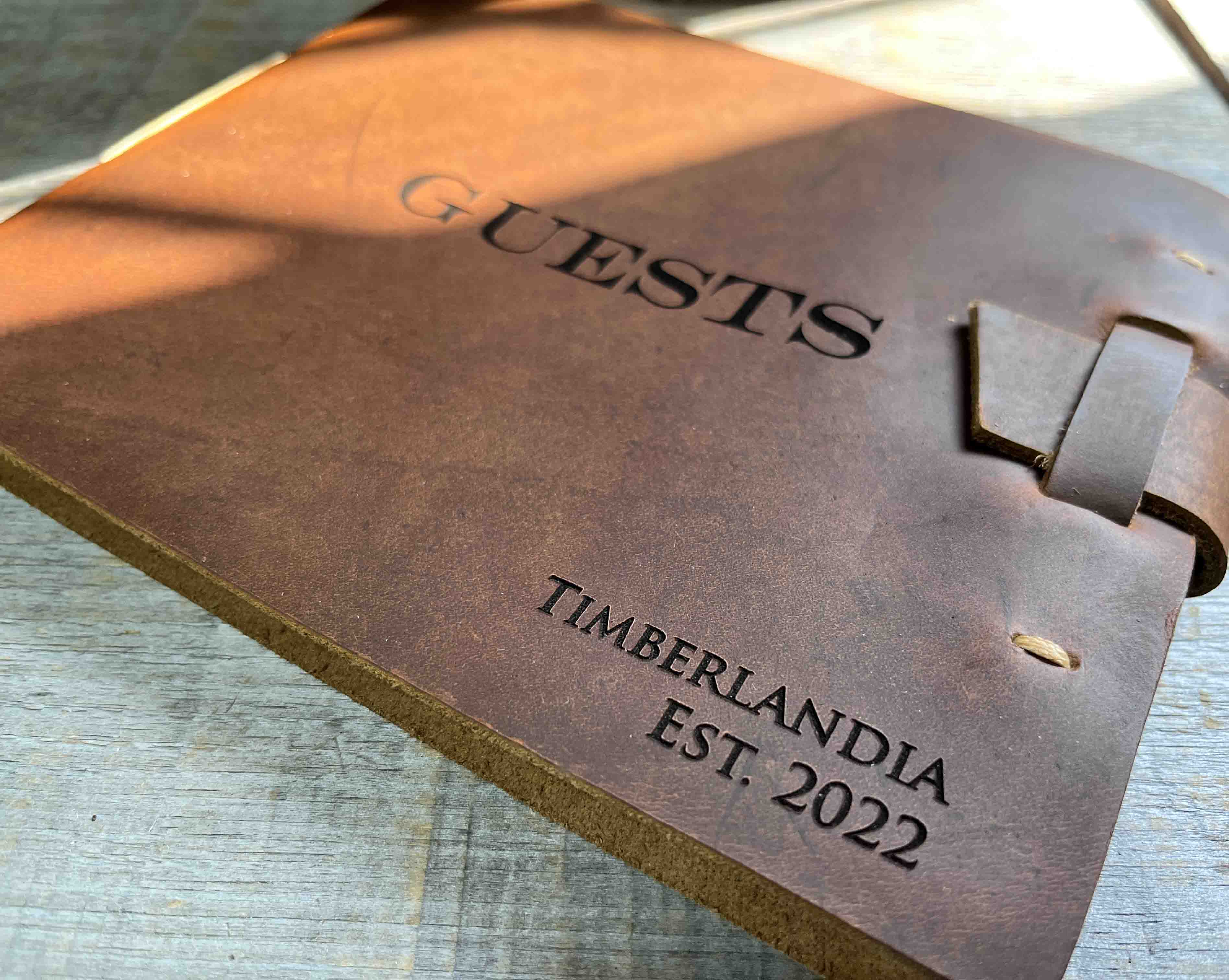 Guest Registry, Flap-tie Premium Leather Engraved