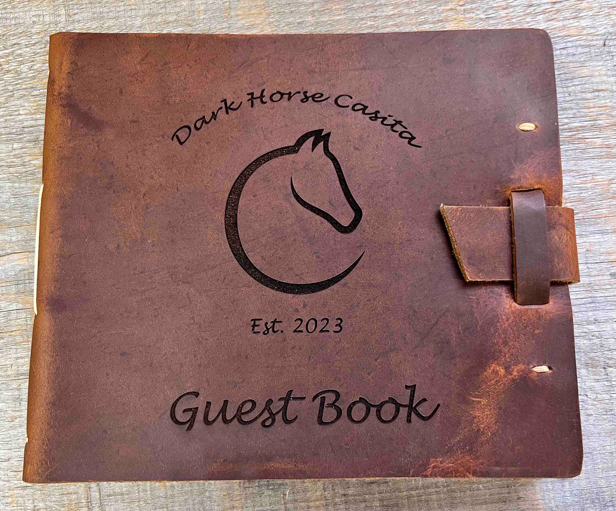 Large Guest Registry, Flap-tie Premium Leather Engraved Memories Made Custom
