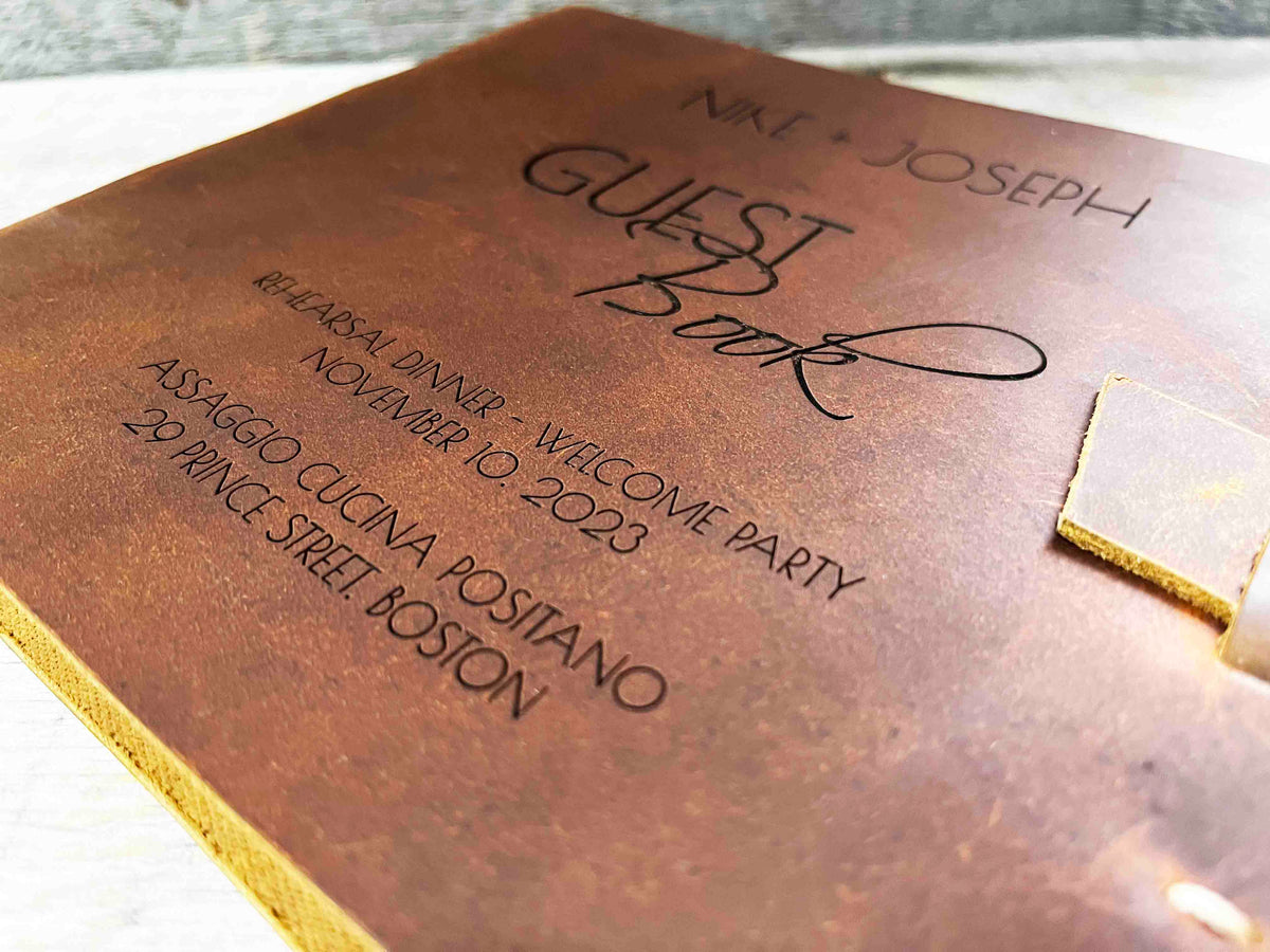 Large Guest Registry, Flap-tie Premium Leather Engraved Memories Made Custom