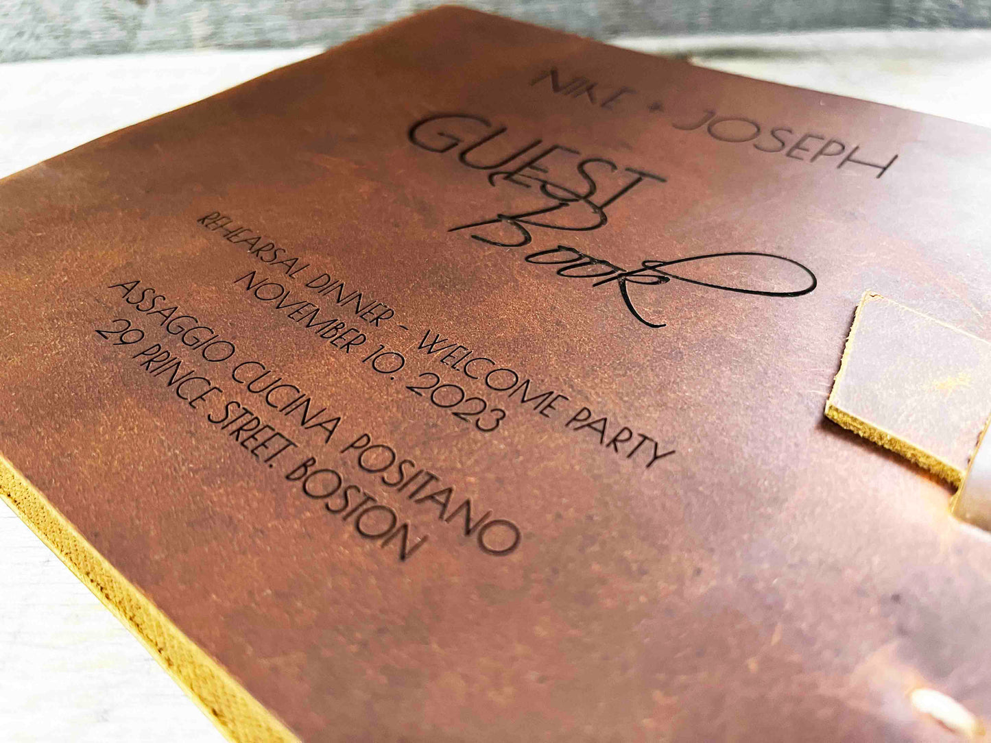 Large Guest Registry, Flap-tie Premium Leather Engraved Memories Made Custom