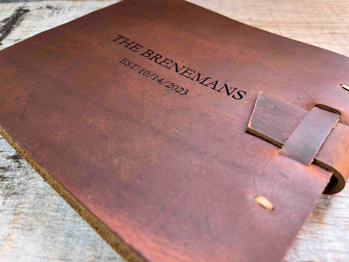 Large Guest Registry, Flap-tie Premium Leather Engraved Memories Made Custom
