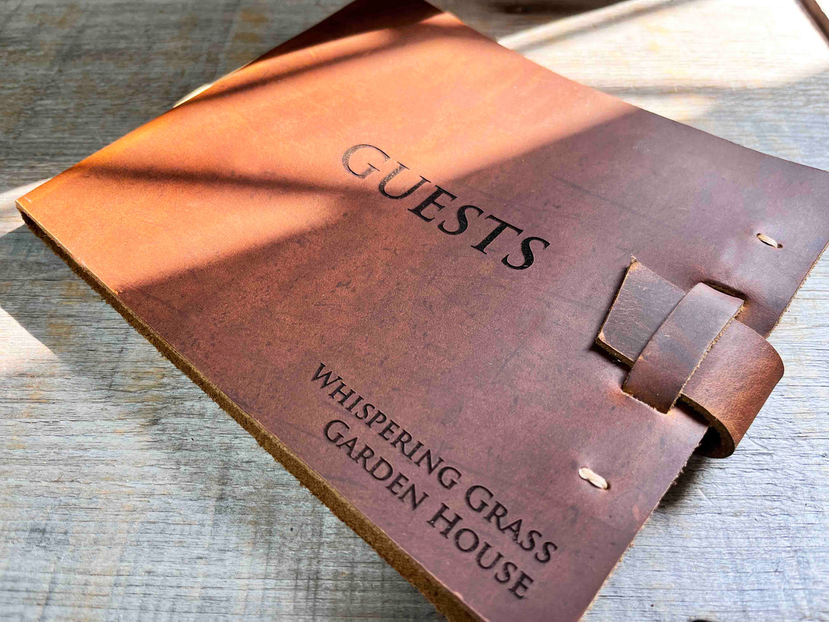 Large Guest Registry, Flap-tie Premium Leather Engraved Memories Made Custom