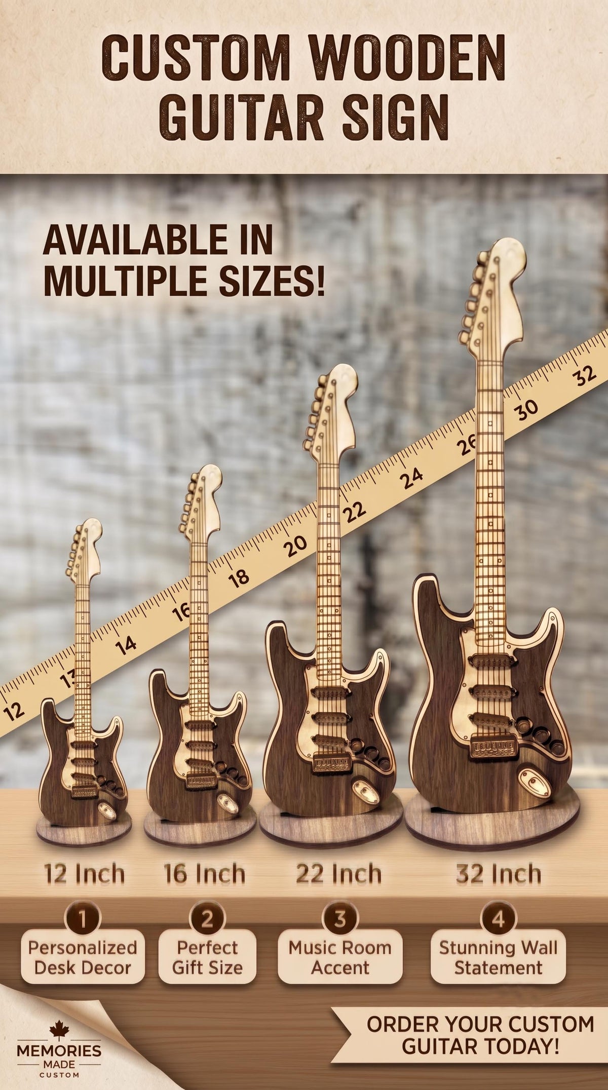 Custom Wooden Electric Guitar Sign - Personalized Gift for Guitar Players