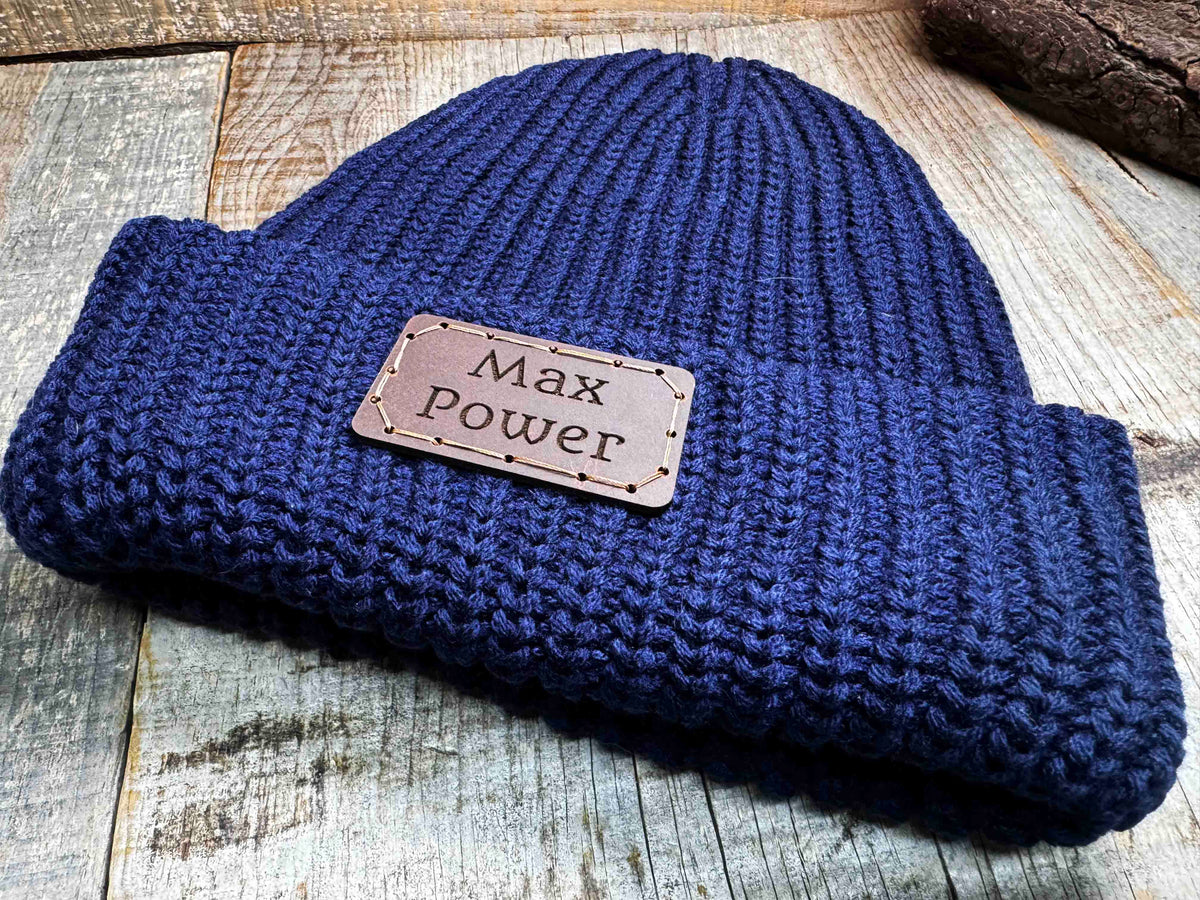 Chunky Knit Hat with Custom Leather Patches Memories Made Custom