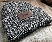 Chunky Knit Hat with Custom Leather Patches Memories Made Custom