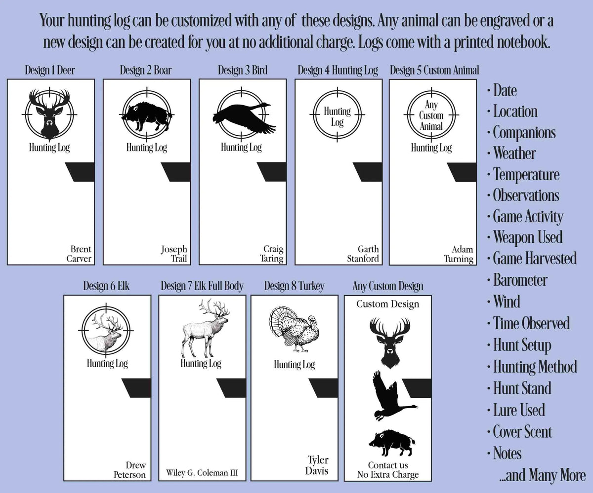 Hunting Log Premium Leather Engraved Memories Made Custom