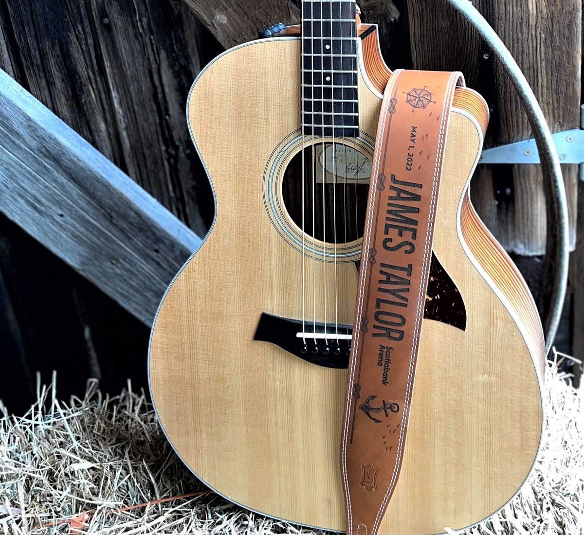 Engraved Leather Guitar Strap | Personalized Butter Leather Double Stitching