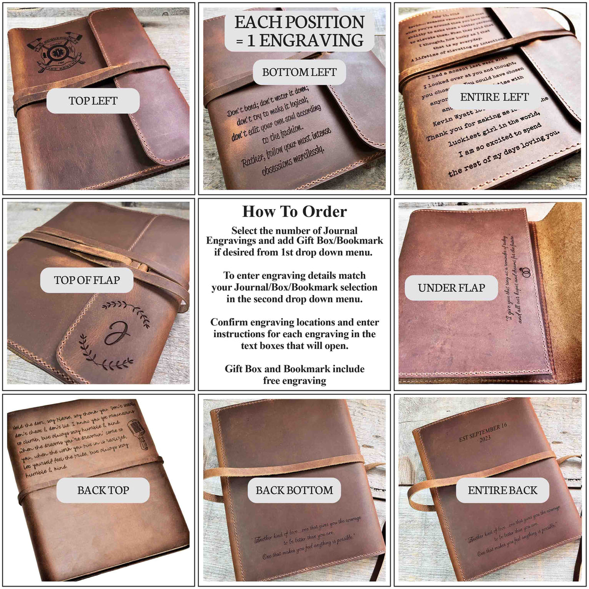 Refillable Journal / Premium Leather / Custom Engraved Memories Made Custom