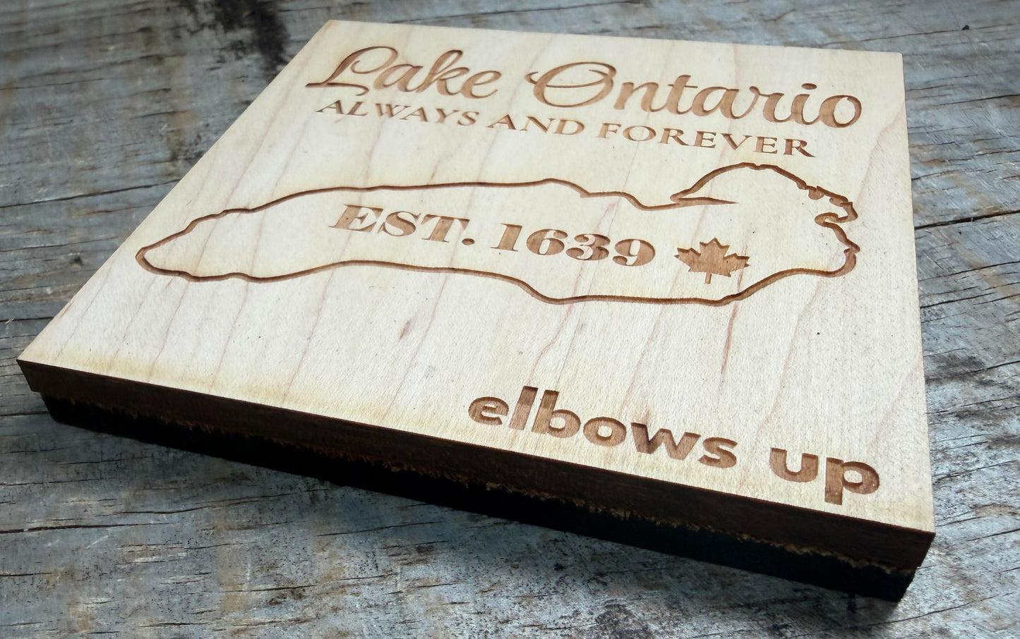 Lake Ontario Always and Forever | Laser Engraved Wood Coaster | Est. 1639 | Elbows Up