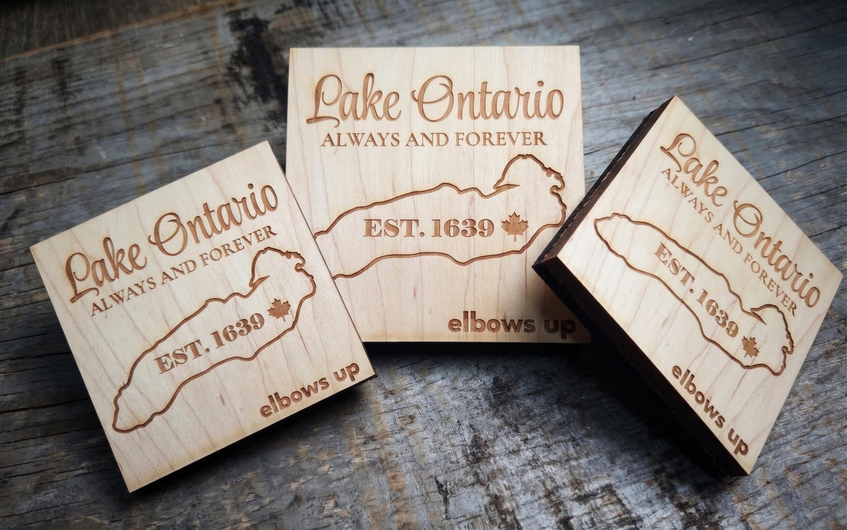 Lake Ontario Always and Forever | Laser Engraved Wood Coaster | Est. 1639 | Elbows Up