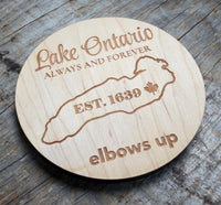 Lake Ontario Always and Forever | Laser Engraved Wood Coaster | Est. 1639 | Elbows Up