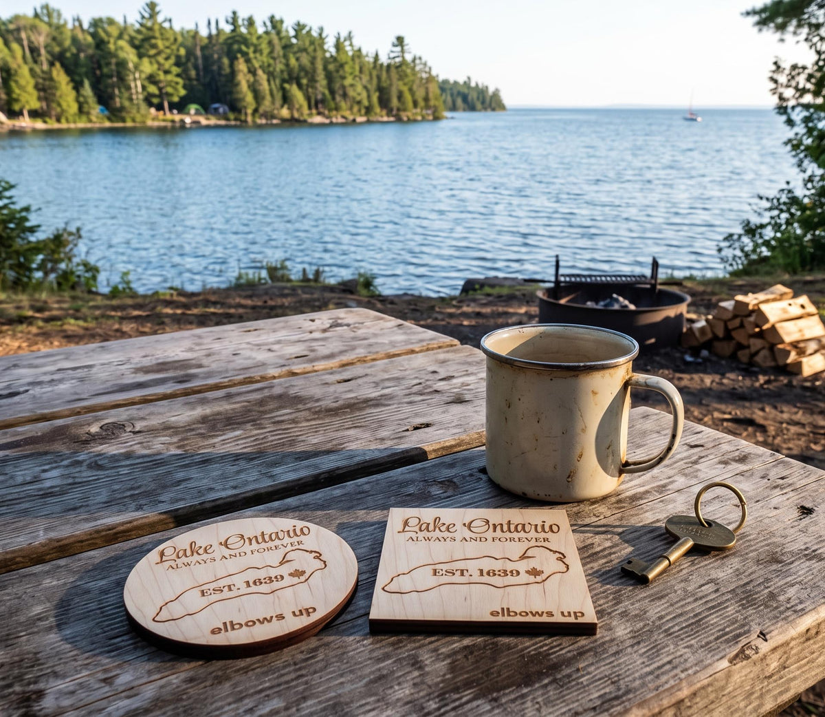 Lake Ontario Always and Forever | Laser Engraved Wood Coaster | Est. 1639 | Elbows Up