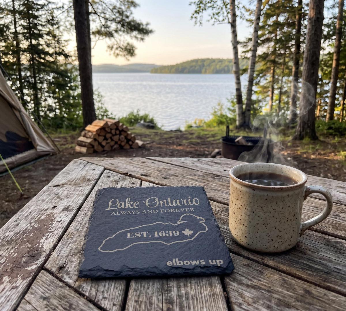 Lake Ontario Always and Forever | Laser Engraved Slate Coaster | Est. 1639 | Elbows Up
