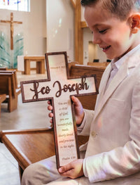 Custom Engraved Dual Layer Wooden Cross | Maple & Walnut | Personalized Faith Gift