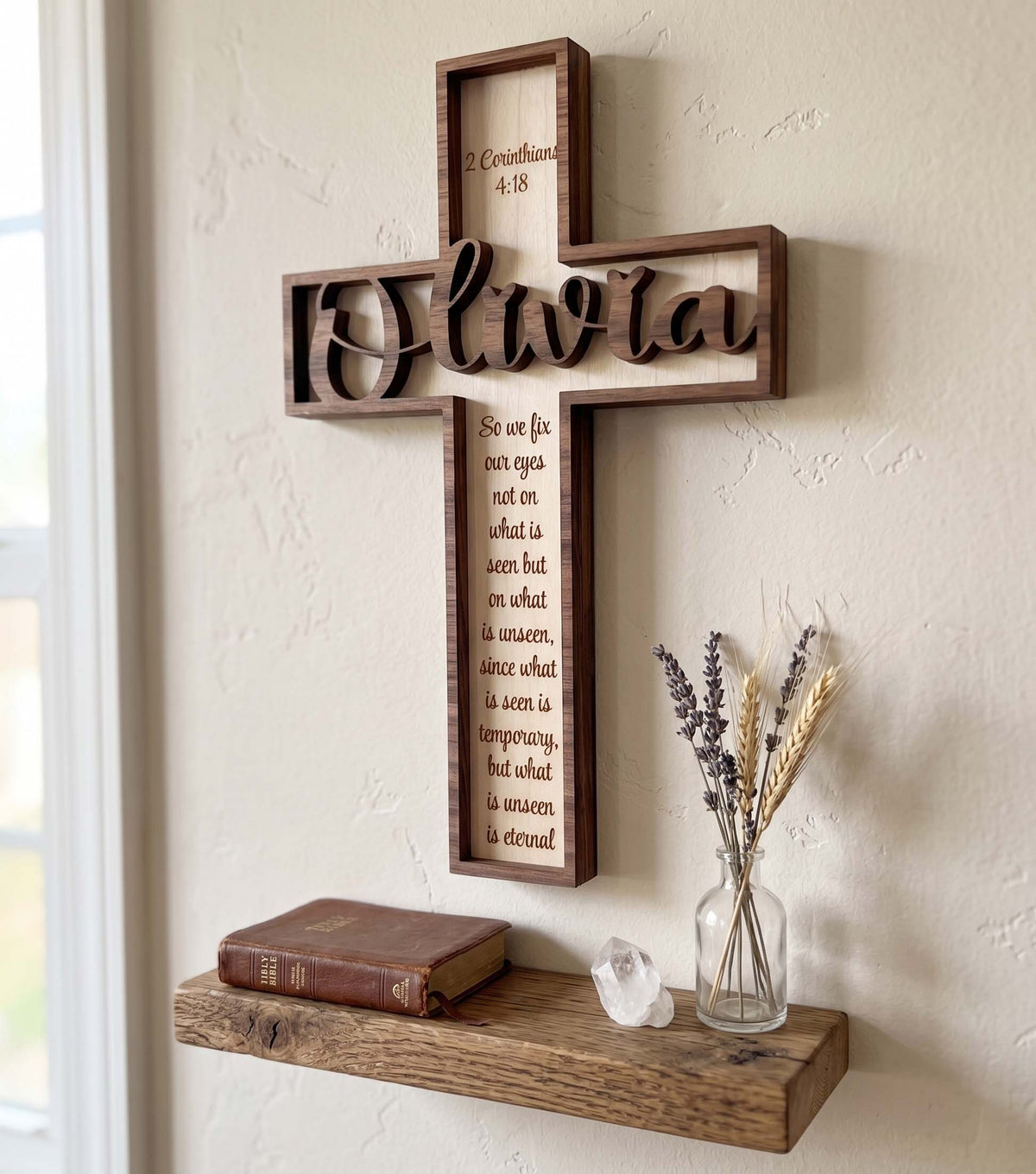 Custom Engraved Dual Layer Wooden Cross | Maple & Walnut | Personalized Faith Gift