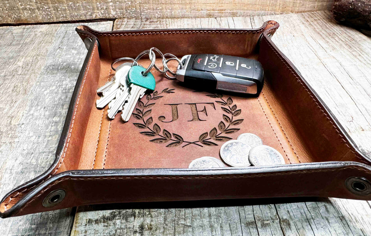 Leather Valet Catch All Tray & Desk Organizer Memories Made Custom