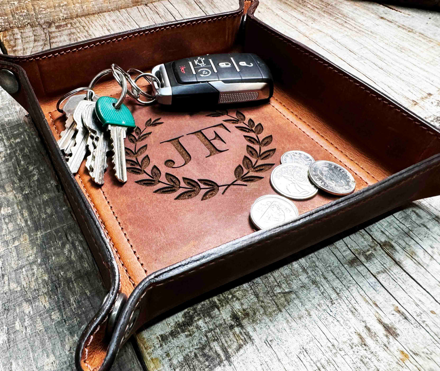 Leather Valet Catch All Tray & Desk Organizer