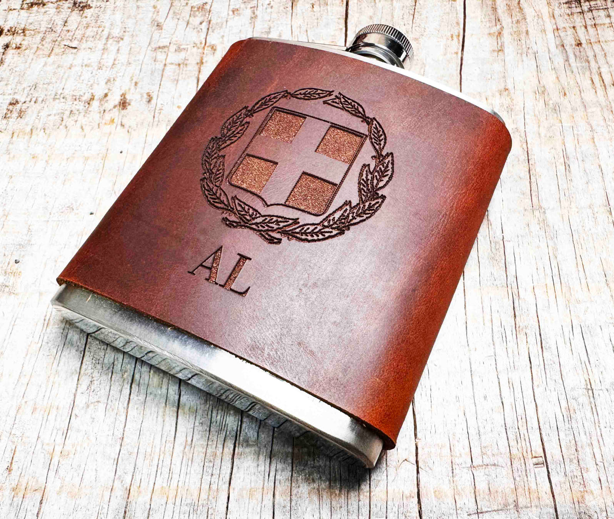 Cowboy Leather Engraved Flasks - Custom Design Memories Made Custom
