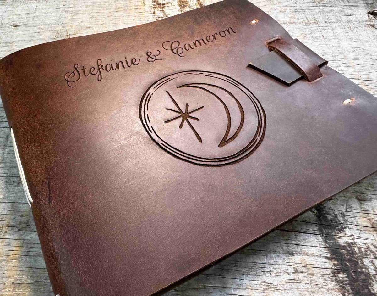 Large Guest Registry, Flap-tie Premium Leather Engraved Memories Made Custom
