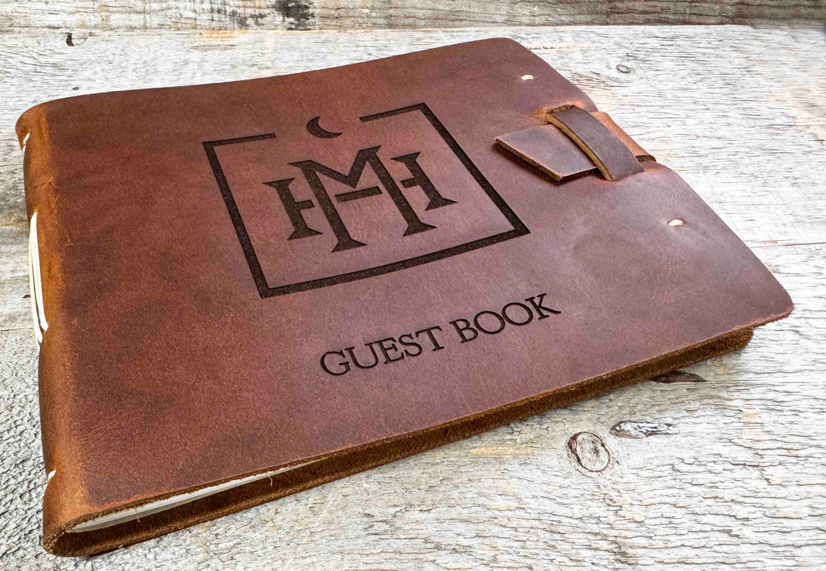 Guest Registry Memorial Book Leather Engraved Memories Made Custom