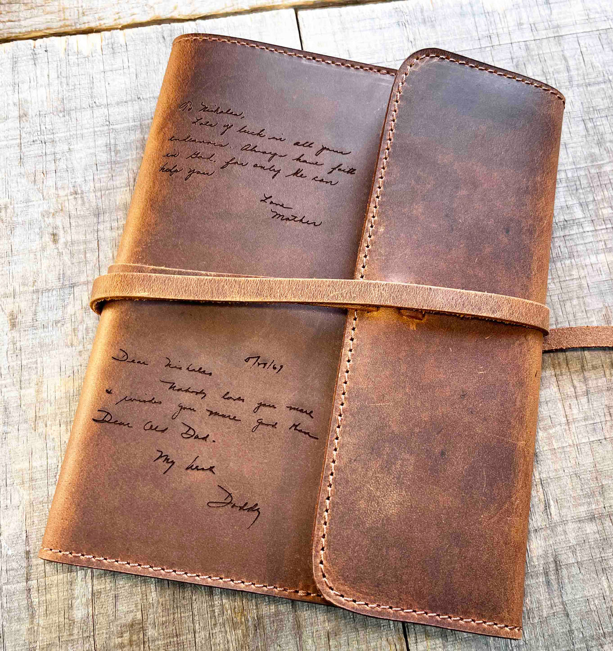 Handwriting Engraved Leather Journal Memories Made Custom
