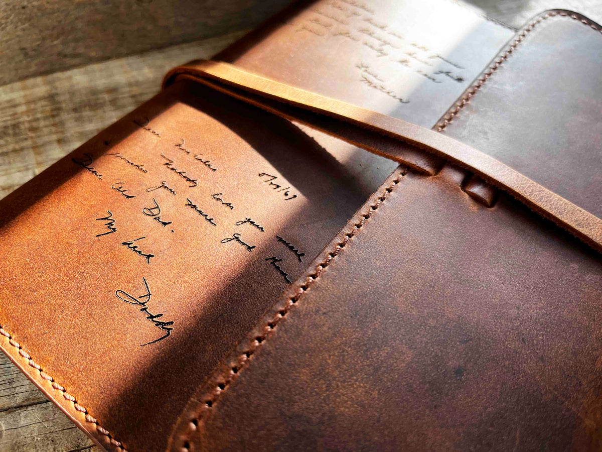 Handwriting Engraved Leather Journal Memories Made Custom