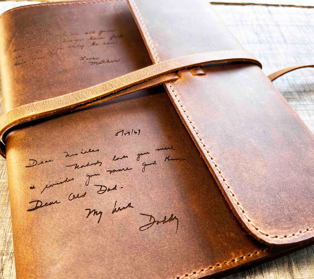 Handwriting Engraved Leather Journal Memories Made Custom