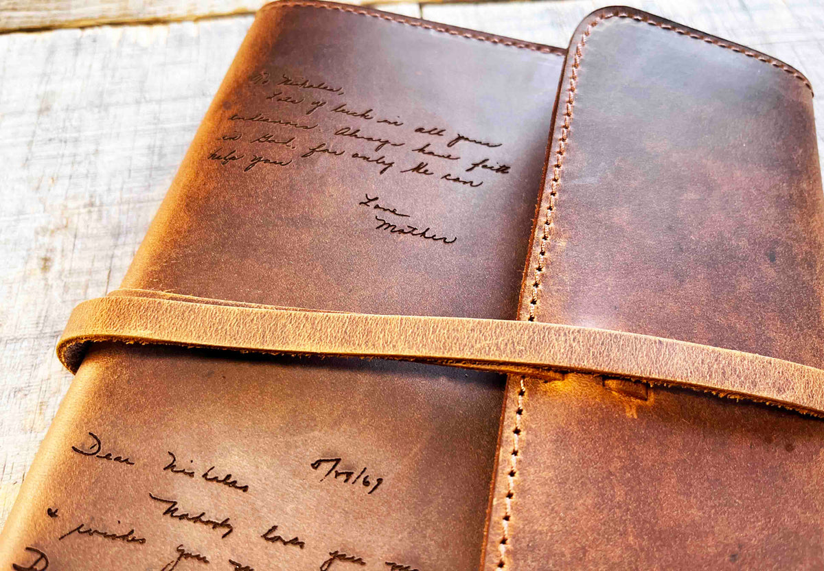 Handwriting Engraved Leather Journal Memories Made Custom
