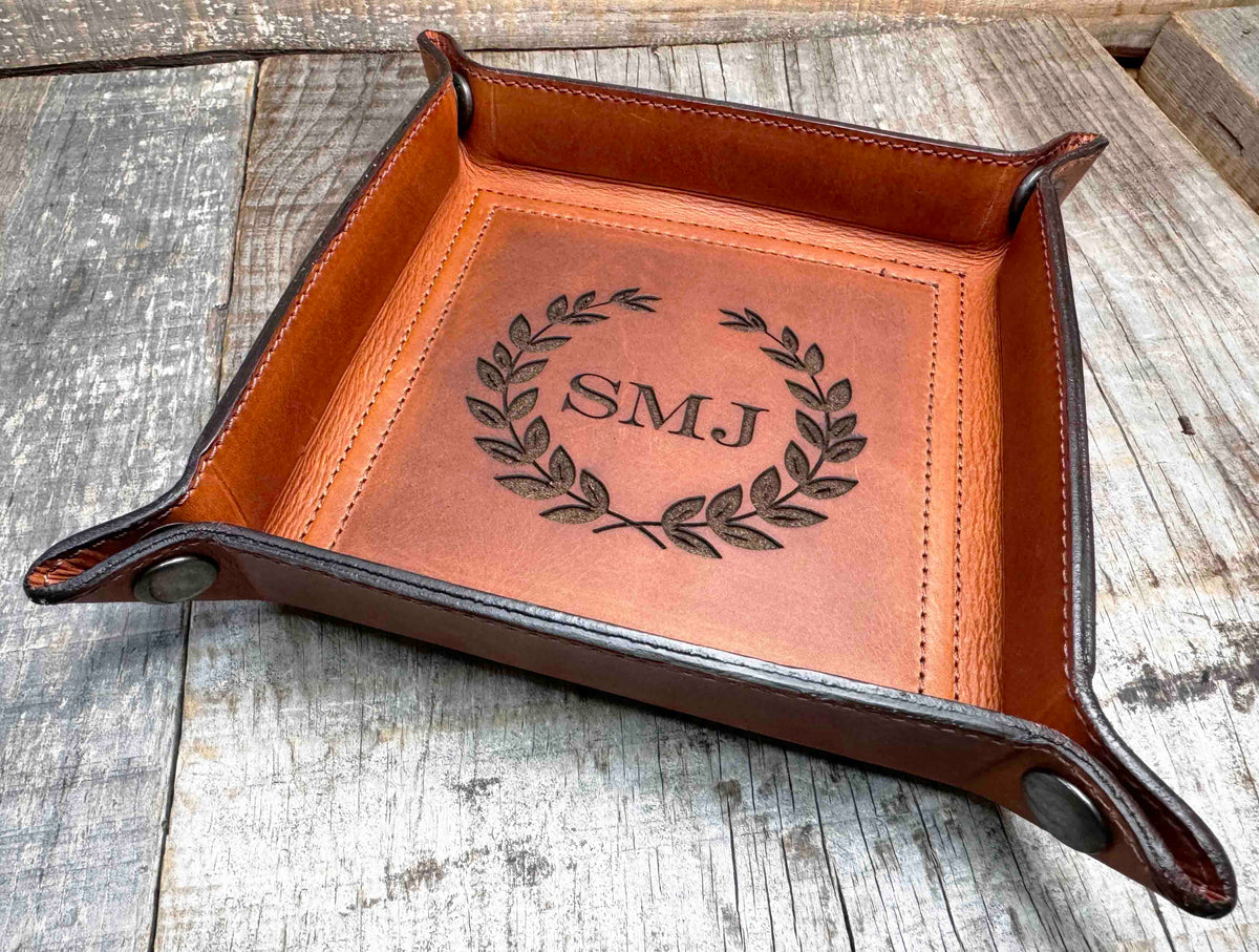Leather Valet Catch All Tray & Desk Organizer Memories Made Custom