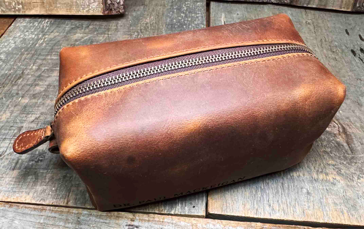 Dopp-kit / Travel carryall / Toiletry Bag for accessories - Premium Leather - Memories Made Custom