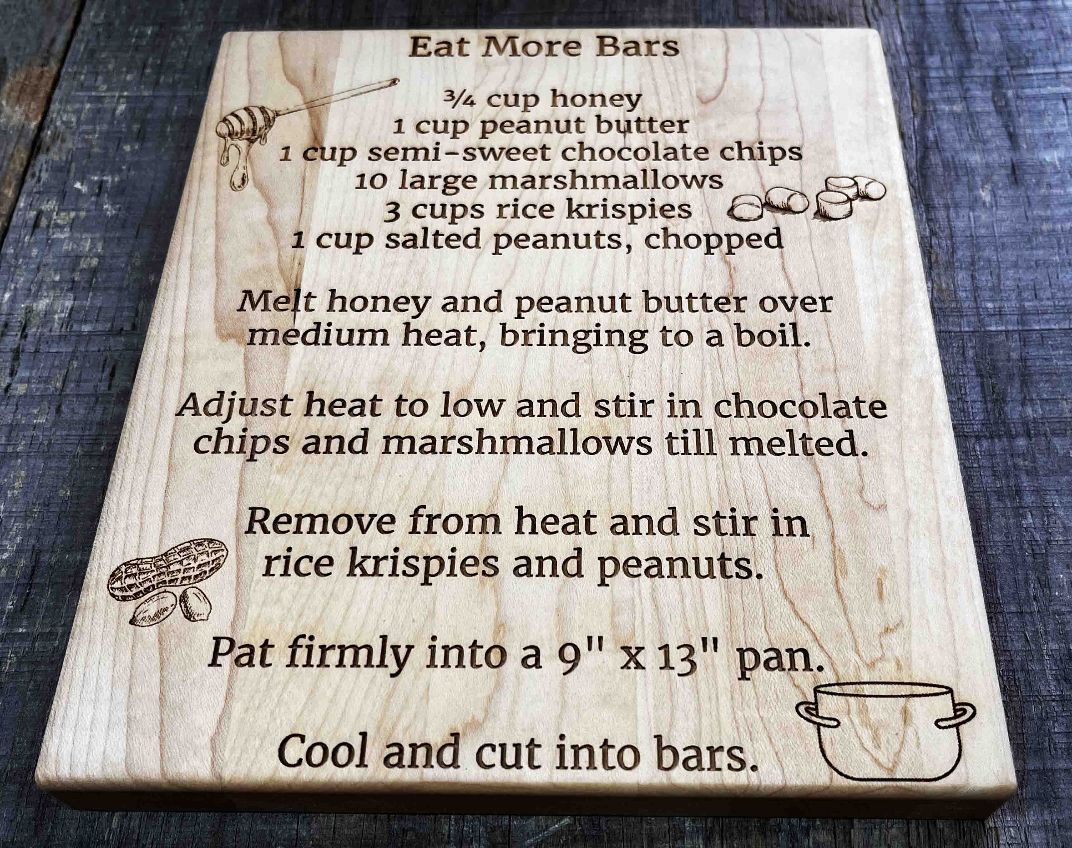 Recipe Engraved MINI WOOD CUTTING BOARD WITH ROUNDED CORNERS AND EDGES 7