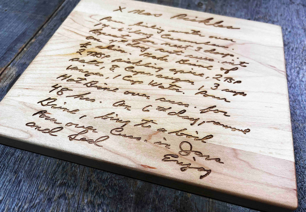 Recipe Engraved MINI WOOD CUTTING BOARD WITH ROUNDED CORNERS AND EDGES 7" X 8" X ¾" Memories Made Custom