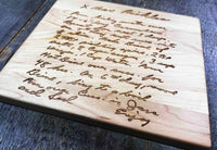 Recipe Engraved MINI WOOD CUTTING BOARD WITH ROUNDED CORNERS AND EDGES 7" X 8" X ¾" Memories Made Custom