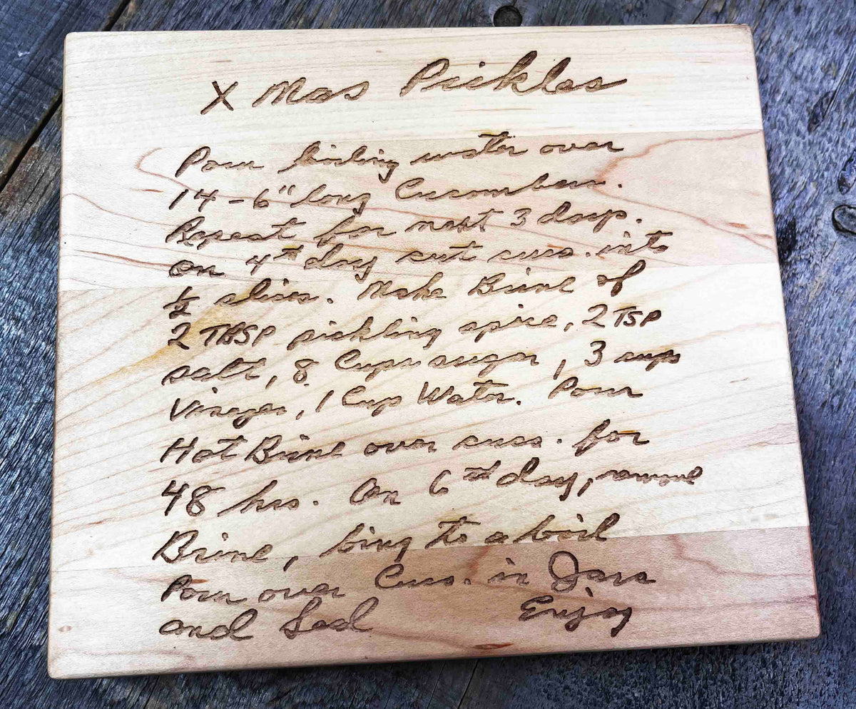 Recipe Engraved MINI WOOD CUTTING BOARD WITH ROUNDED CORNERS AND EDGES 7" X 8" X ¾" Memories Made Custom